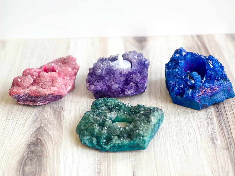 Color-Treated Quartz Candle Holders