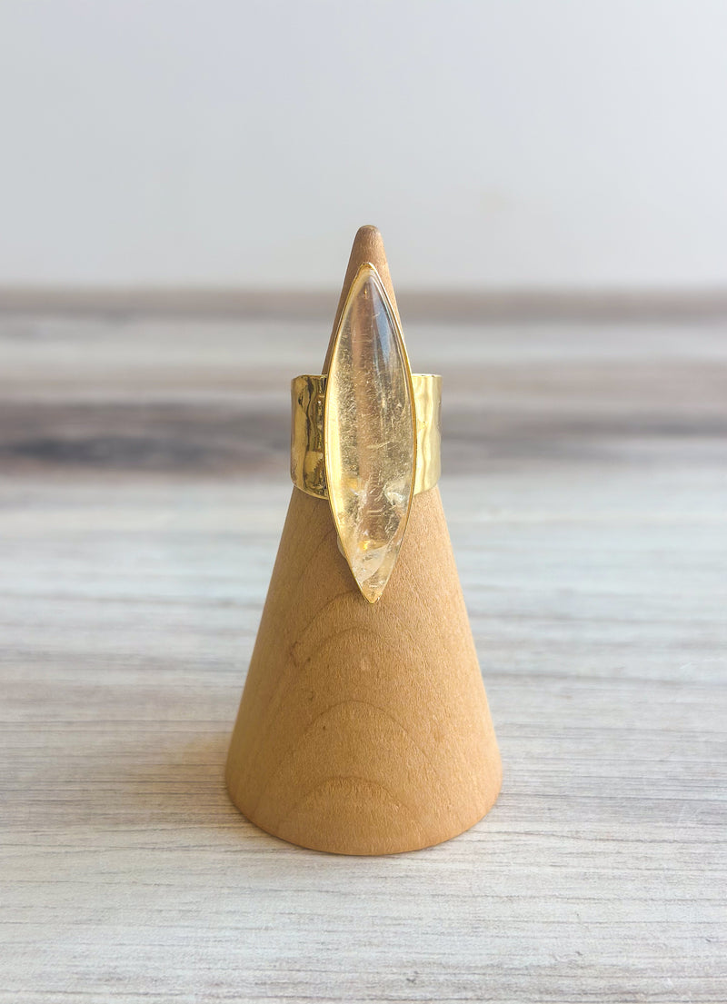 Clear Quartz Marquis Gold Ring