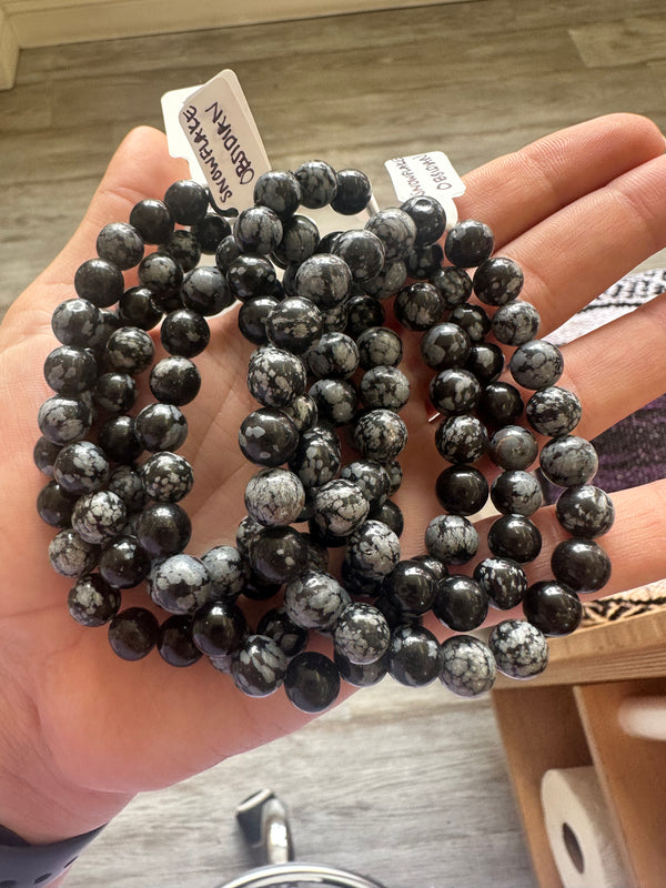 Snowflake Obsidian Beaded Bracelet 8mm