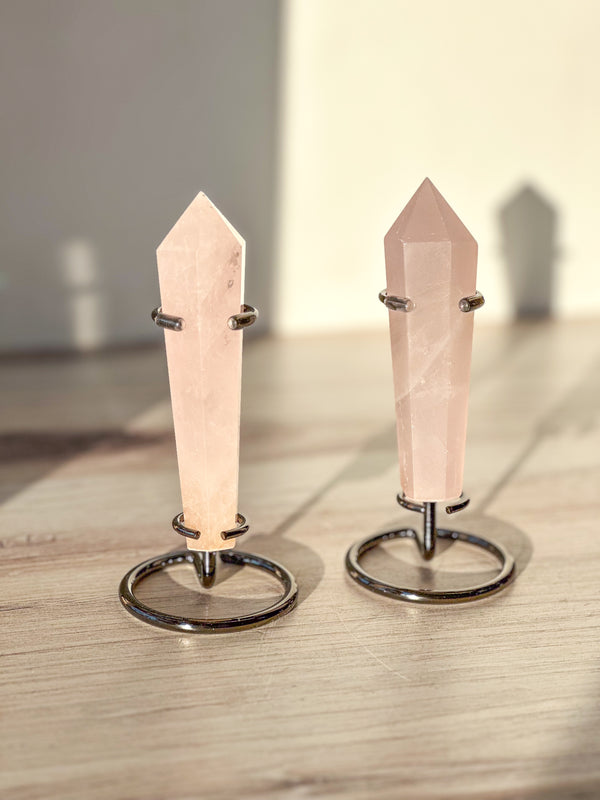 Rose Quartz Wands on Stand Small